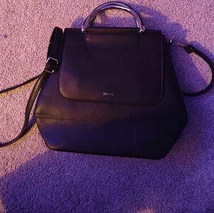 BCBG Black Structured Satchel with Top Handle and Detachable Strap